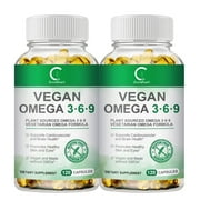 (2 Pack)Omega 3-6-9 Vegan Formula - 5 in 1 Scientifically Formulated Plant-Based Omega 3 6 9 Essential Fatty Acids - 240 Softgels Total