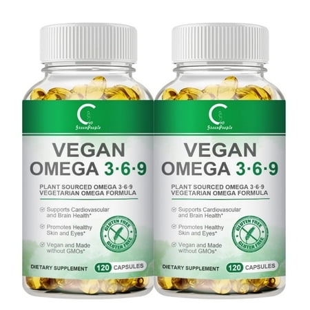 (2 Pack)Omega 3-6-9 Vegan Formula - 5 in 1 Scientifically Formulated Plant-Based Omega 3 6 9 Essential Fatty Acids - 240 Softgels Total
