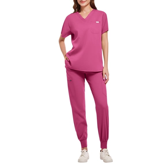 JGNGSHN Women's Medical Scrubs Set Essential Jogger Scrubs Sets Nursing Uniform Stretch V-Neck Top & Drawstring Jogger Pants