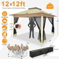 thumbnail image 3 of COBIZI 12'x12' Pop-up Gazebo Patio Gazebo Outdoor Gazebo Canopy with Mosquito Netting Patio Tent Backyard Canopy with 2-Tiered Vented Top 3 Adjustable Height and 144 Square ft of Shade, Khaki, 3 of 13