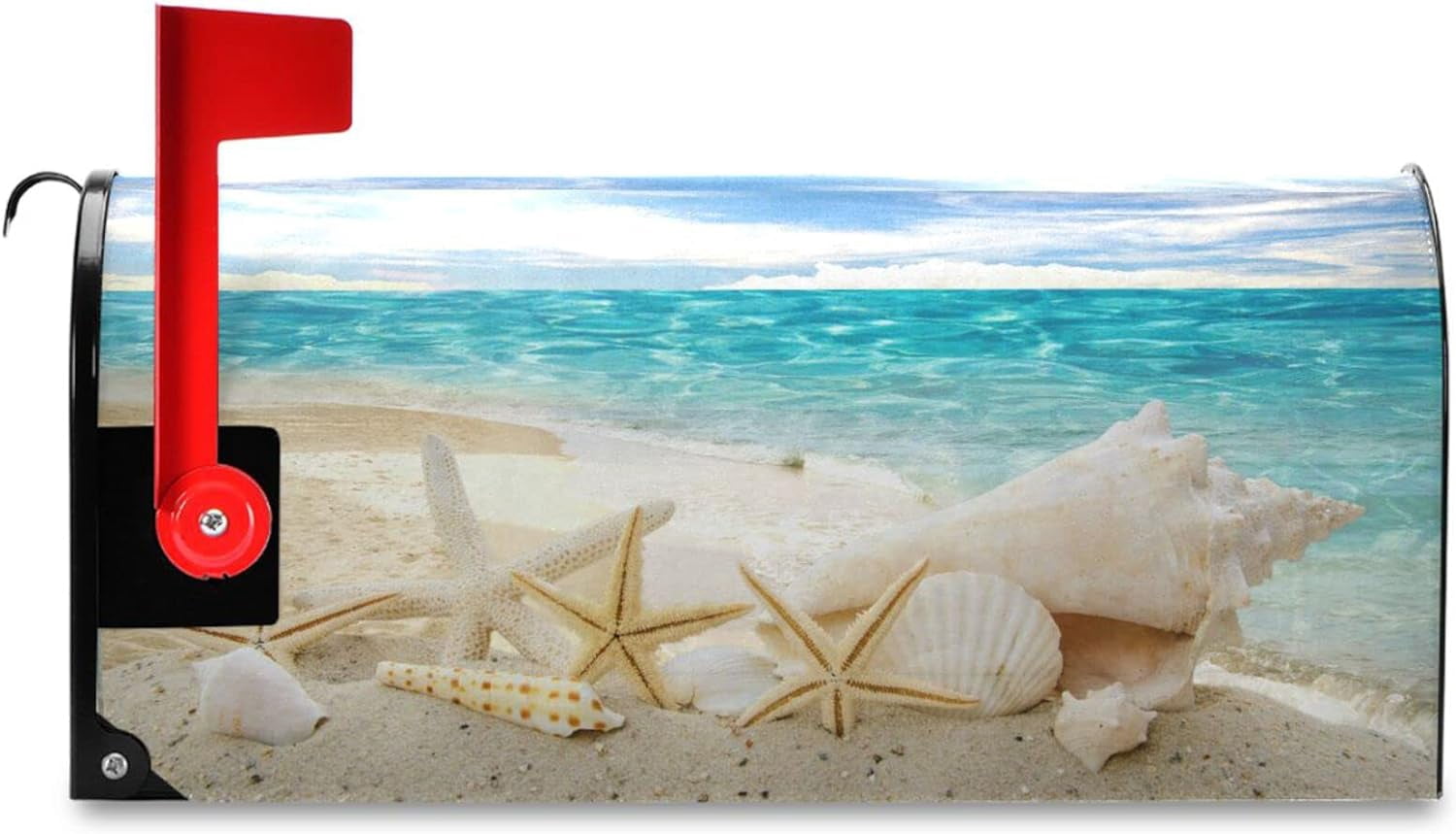 Beach Sunny Sky Mailbox Cover Summer Starfishs Seashells Mailbox Covers Magnetic Large Oversized 21"X25.5" Mailbox Wraps Post Letter Box Cover Garden Decorations