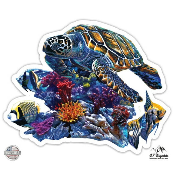 Seaturtle Coral Reef - 3" Vinyl Sticker - For Car Laptop I-Pad Phone Helmet Hard Hat - Waterproof Decal