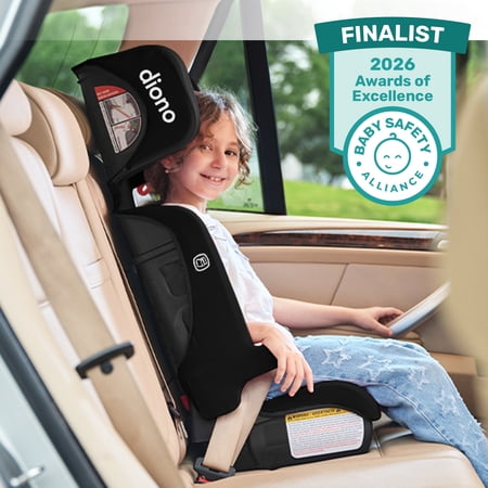 Diono Airi Travel High Back Booster Car Seat, Foldable Travel Booster Seat, Slim Fit 3 Across, Side Impact Protection, For Kids 40-100 lbs & 43-57 in, Black