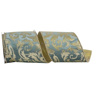 Velvet Plush Glitter Filigree Gold Backed Wired Edge Ribbon, Slate, 4"x5yd94052W-069-10D