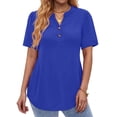 thumbnail image 2 of Fantaslook V Neck Henley Blouses for Women Dressy Casual Tops Summer Short Sleeve Shirts Fashion Clothes, 2 of 8