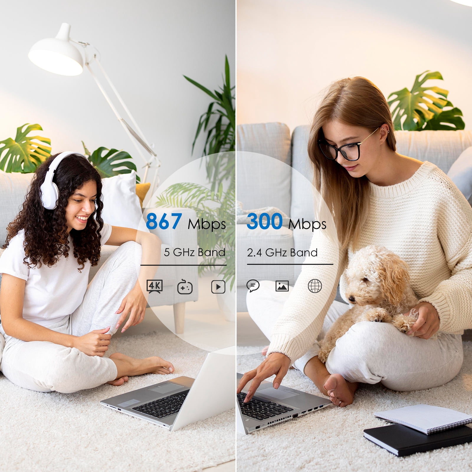Quanlity100 Wireless Router 1200Mbps, Dual Band 5GHz+2.4GHz WiFi 5 Router with 1000Mbps WAN/LAN, Long Range Coverage for Home & Office, Supports Router/Access Point/Repeater Mode