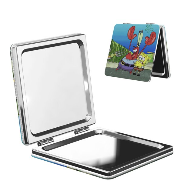 Zufioo SpongeBob SquarePants for Portable Pocket Makeup Mirror, Foldable Handheld Magnifying Beauty Mirror Suitable for Wallet Handbag for Women-Square
