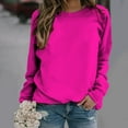 thumbnail image 4 of VANLOFE Women's Solid Color Long Sleeve Sweatshirt O-Neck Sweatshirt for Women Women's Washed Trendy Hot Pink Sweatshirt M, 4 of 5