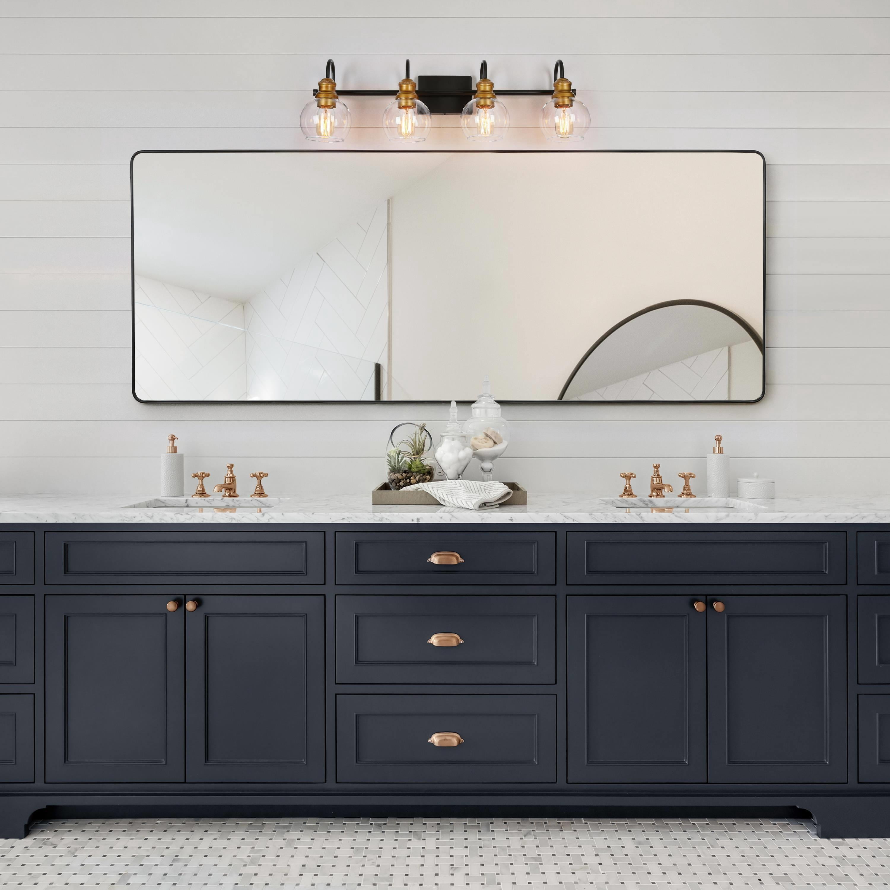 LNC 4-Light Black Modern Bathroom Vanity Lighting with Clear Glass