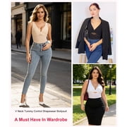Vaslanda Shapewear Bodysuits for Women Tummy Control Faja Body Shaper Waist Trainer V Neck Body Suit with Built in Bra