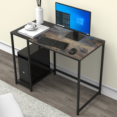 40 Inch Computer Desk - Sturdy Home Office Desk with Multi-Layer Storage Module, Space-Saving Study Writing Gaming Table for Small Spaces, Rustic Brown