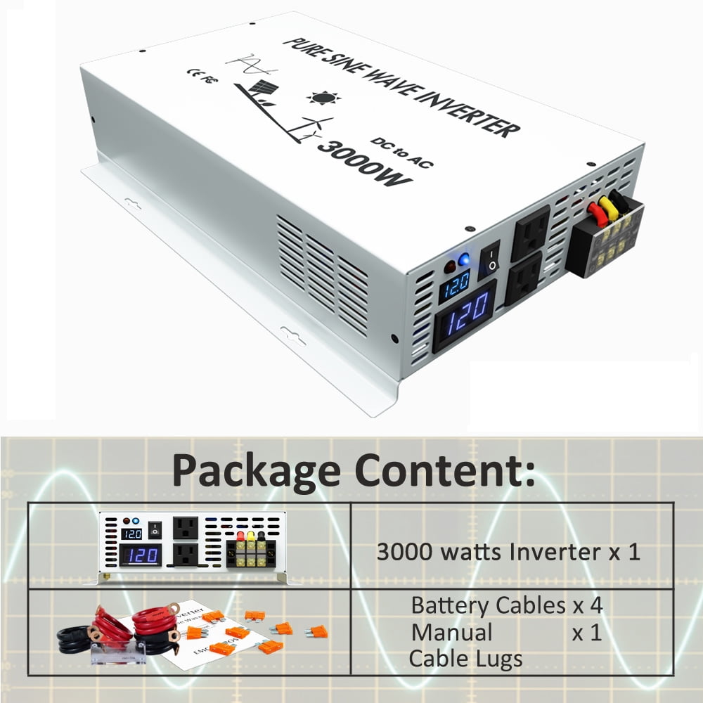 WZRELB Pure Sine Wave 12V 3000W Continuous 6000W Surge Power Inverter for RV