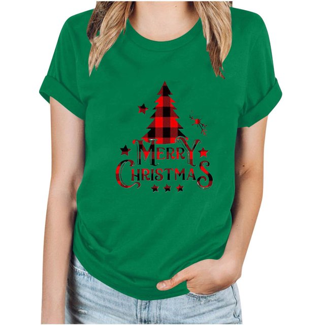 Fiudx Ofertas Del Día Camiseta Informal de Manga Corta con Cuello Redondo y Estampado Informal a La Moda para Mujer