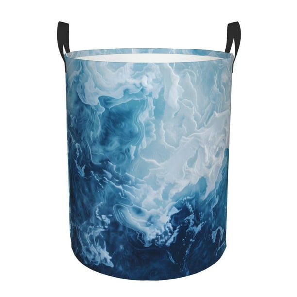 Fotbe Abstract Ocean Waves Cesto de Ropa con Asas, Cesto Impermeable de Gran Capacidad, Bolsa de Lavado para Dormitorio, Cesto de Ropa con Ruedas y Asas-Small