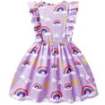 thumbnail image 4 of Toddler Girls Dresses Casual Rainbow Flutter Sleeve Dress 4-5T, 4 of 5