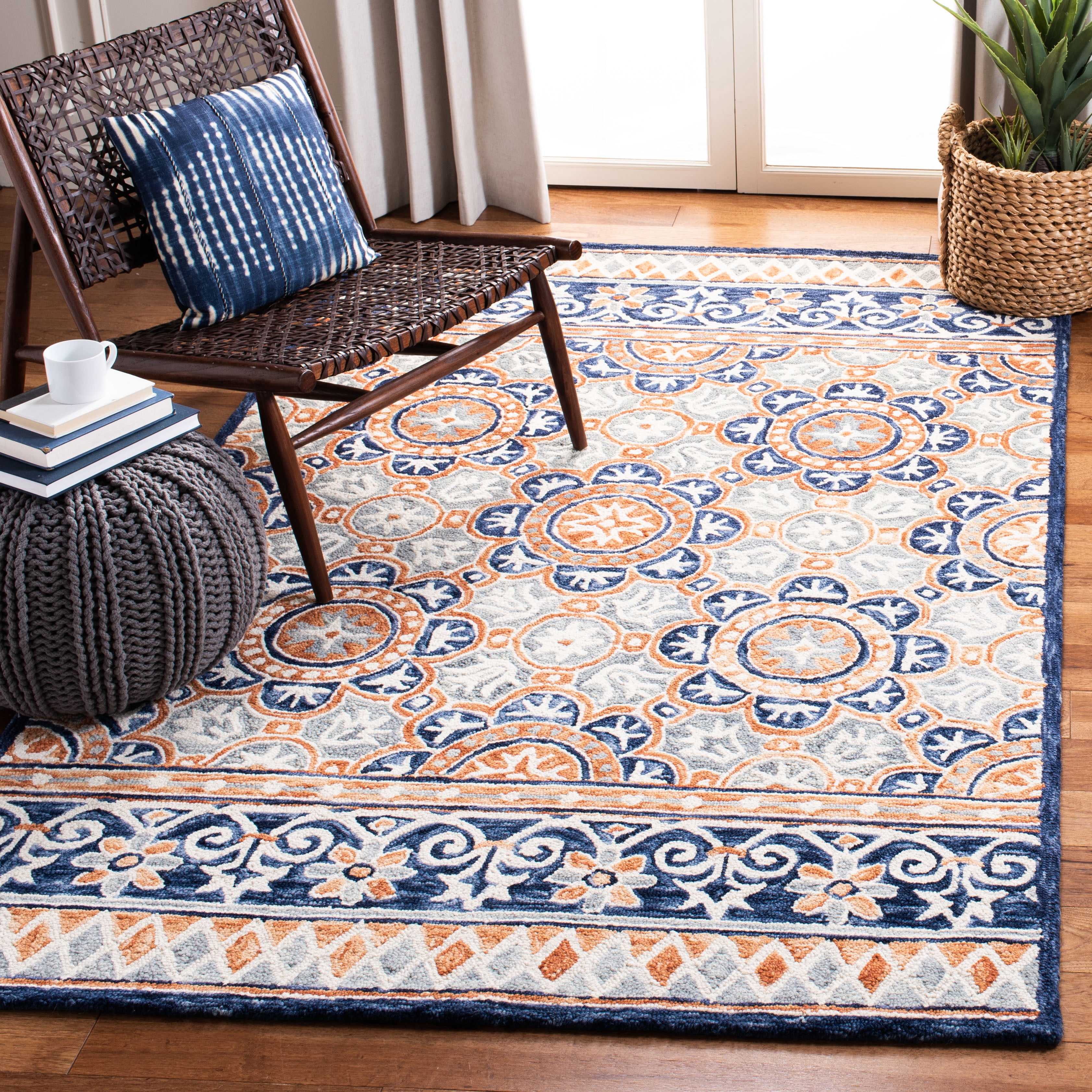 SAFAVIEH Micro-Loop Kingston Medallion Area Rug, Brown/Blue, 5' x 8'