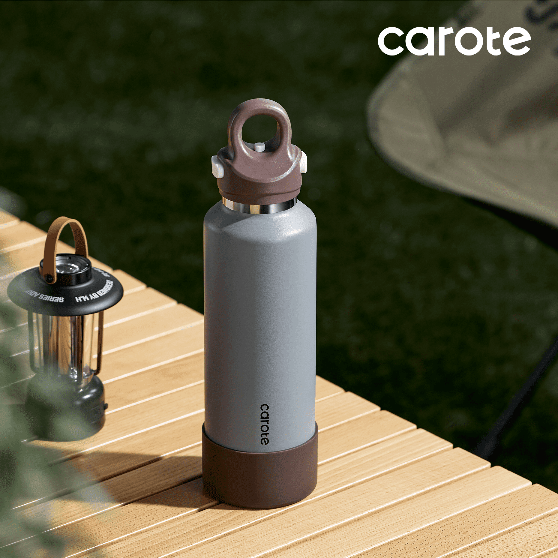 Carote 2-Pack One-Click-Open Insulated Stainless Steel Water Bottle Set, 20 fl oz, Gray & Brown