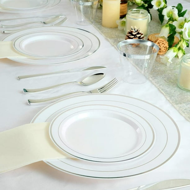 Gold Plastic Plates Set of 60 Disposable Plastic Party Plates with Gold Rim 30 Dinner Plates 10 and 30 Salad Dessert Appetizer Plates 7 Elegant Fancy Heavy Duty Wedding Party Plates Walmart