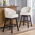 thumbnail image 4 of GDF Studio Glouster Contemporary Upholstered 30.5 Inch Swivel Barstools, Set of 2, Beige and Walnut, 4 of 13