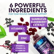 Elderberry Immune Support Gummies - 3X Strength Black Elderberry Gummy with Vitamin C, D3 and Zinc for Kids & Adults - Immune Health Support Supplement Gummy, Black Elder Berry Vitamins - 120 Gummies