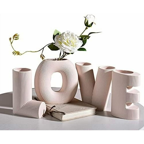 Ceramic Vase Set of 4,Modern Minimalist Vase,Flower Vases for Wedding Party Home Decor,Love-Shape-Style Vase Set（Pink）