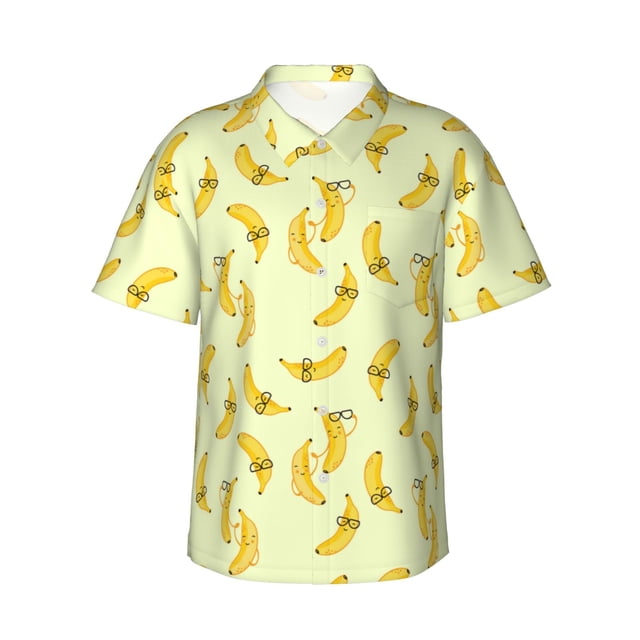 Fotbe Bananas Camisa Hawaiana para Hombre Unisex – Camisa Casual de Verano con Botones de Manga Corta de Algodón y Lino,Small