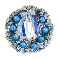 HHBEAUTY Christmas Wreath Christmas Decorations - 11.8" Christmas Wreaths for Front Door with Lights, Artificial Snowy Pine Branches Blue Ball Christmas Reef for Home Wall Windows Holiday Xmas Decor