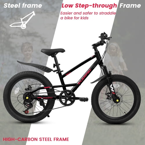 imerelez 20 inch Mountain Kids Bike for Boys & Girls Ages 6-12, 7-Speed Drivetrain with Front Suspension & Disc Brakes for Neighborhood Riding & Gift,Black