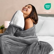 Bare Home Plush Sherpa Bed Blanket - Fluffy & Soft - Reversible - Lightweight - King, Gray