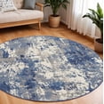 thumbnail image 6 of HomeRoots 569862 8 ft. Abstract Power Loom Round Rug, Blue, 6 of 10
