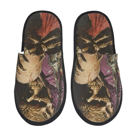 Balery Eerie Skull Holding Another Slient Indoor Furry Fleece Comfort House Shoes Soft Non-Slip Home Shoes Cotton slippers House Slippers-- Medium