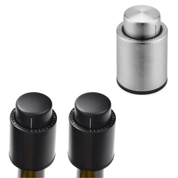 3 tapones para botellas de vino vacíos (con grabación de escala de tiempo), tapones para botellas de champán al vacío, botellas de almacenamiento de vino reutilizables, los corchos de vino se mantienen frescos, adecuados para todas las botellas Sincero Electrónica