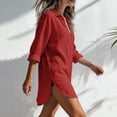 thumbnail image 4 of Shihyeh Womens Button Down Shirts Linen Cotton Long Sleeve Blouse Tunic Tops Cover Up Shirt Loose Beach Bikini Dress, 4 of 6