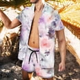 thumbnail image 2 of Conjunto casual de blusa y pantalones de playa de manga corta con estampado de botones para hombre Pompotops  oipoqjl36045, 2 of 5