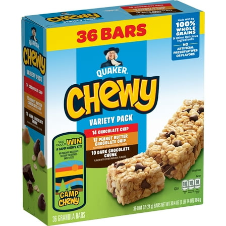 Quaker Chewy Granola Bars, 34.4 oz, 36 Individually Wrapped Bars with Whole Grains & Real Chocolate
