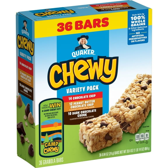 Quaker Chewy Granola Bars, 34.4 oz, 36 Individually Wrapped Bars with Whole Grains & Real Chocolate