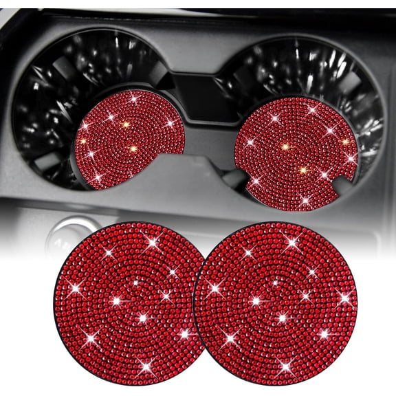 2 PCS Car Cup Holder Coasters, 2.75 Inch Non-Slip Insert Water Bottle Holder Pads, Dustproof Automotive Interior Accessories Mat,Bling Car Accessories for Women, Universal for Vehicles, More(Red)