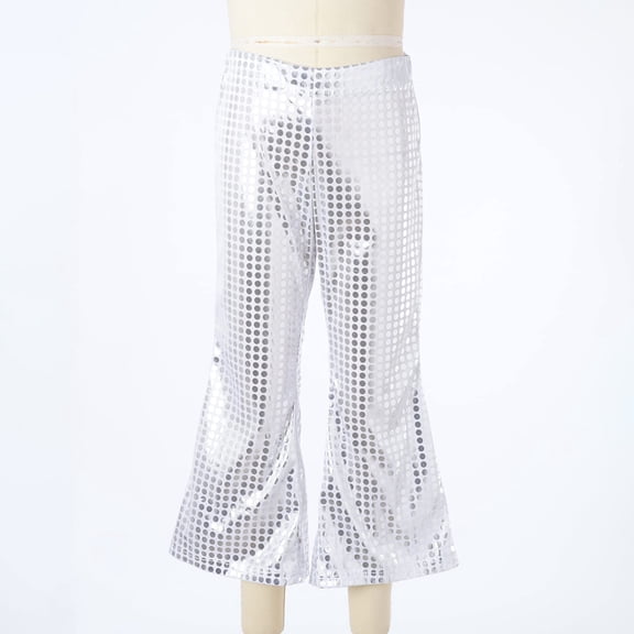Kids Girls Sparkly Sequins Dance Pants Wide Leg Bell Bottoms Flared Trousers Hip Hop Jazz Disco