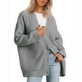 thumbnail image 2 of BiZtdJrK Fall Sweaters for Women V Neck Long Sleeve Button Down Knit Cardigan Solid Casual Open Front Sweater Cardigans Dark Gray M, 2 of 9