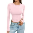 thumbnail image 4 of WULMLEO Women's Casual Basic Crop Tops Slim Fit Long Sleeve Crew Neck Solid Color Fall Pullover Shirts Tight Tee Light pink XS, 4 of 5