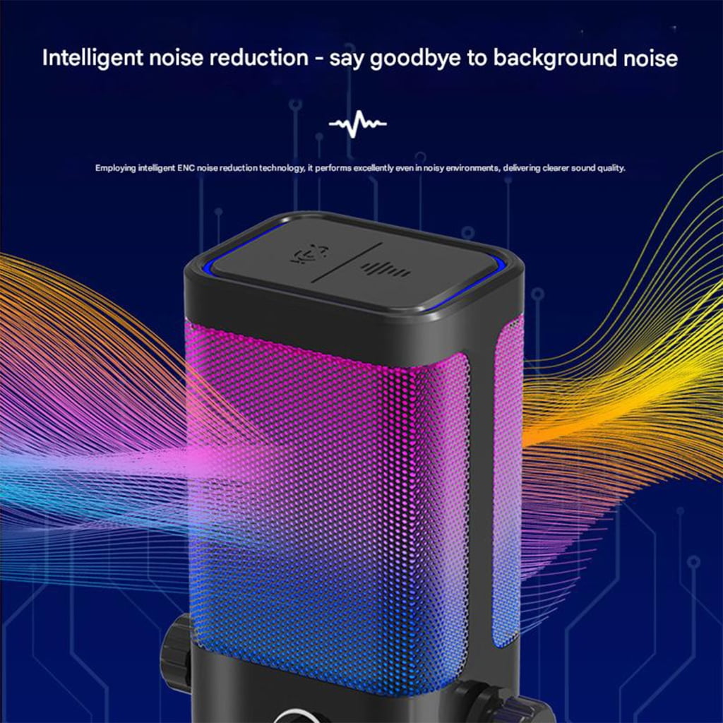 Jesscasday Studio Condenser Microphone Led Effects Metal Build Compatible for Streaming Podcast Setups Volumes Control Knob