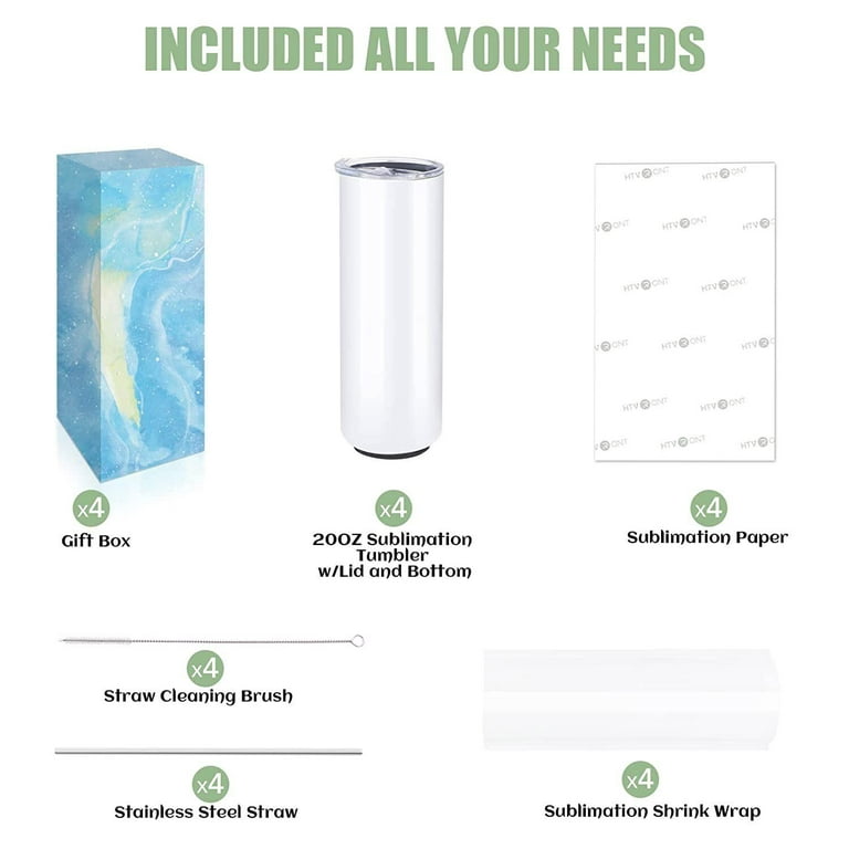 10 Pack Sublimation Tumblers Bulk Straight Skinny Tumbler Blanks 20oz for  Heat Transfer, Individual Gift Boxed Stainless Steel Double Wall Insulated