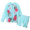 thumbnail image 1 of ZNYUNE Kids Girls Long Sleeve Rashguard 2-Piece Swimsuit Set Bathing Suit with Zipper UPF 50+ Sun Protection, 1 of 1