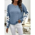 thumbnail image 5 of Female Floral Pattern Crewneck Long Sleeve Drop Shoulder Sweaters Pullover Tops Blue XL, 5 of 10