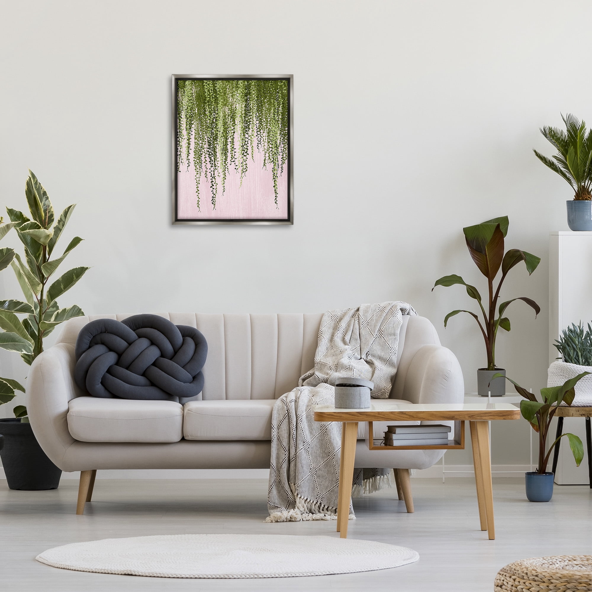 Stupell Industries Hanging Ivy on Pink Botanical & Floral Painting Gray Floater Framed Canvas Art Print Wall Art, 25 x 31