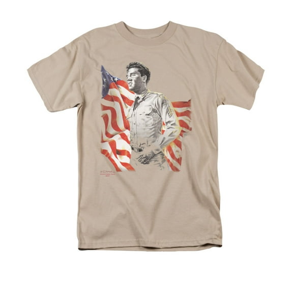 Trevco ELV590-AT-3 Elvis Presley & Freedom Adult 18-1 Regular Fit Short Sleeve T-Shirt, Sand - Large