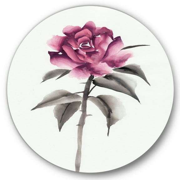 Designart 'Ancient Pink Rose Flower' Traditional Circle Metal Wall Art 36x36 - Disc of 36