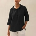 thumbnail image 4 of Penkiiy Women's Casual 3/4 Sleeve Henley V-Neck Button Up Pleated Back Blouses Solid Blouse Tops T-Shirts S Black, 4 of 8