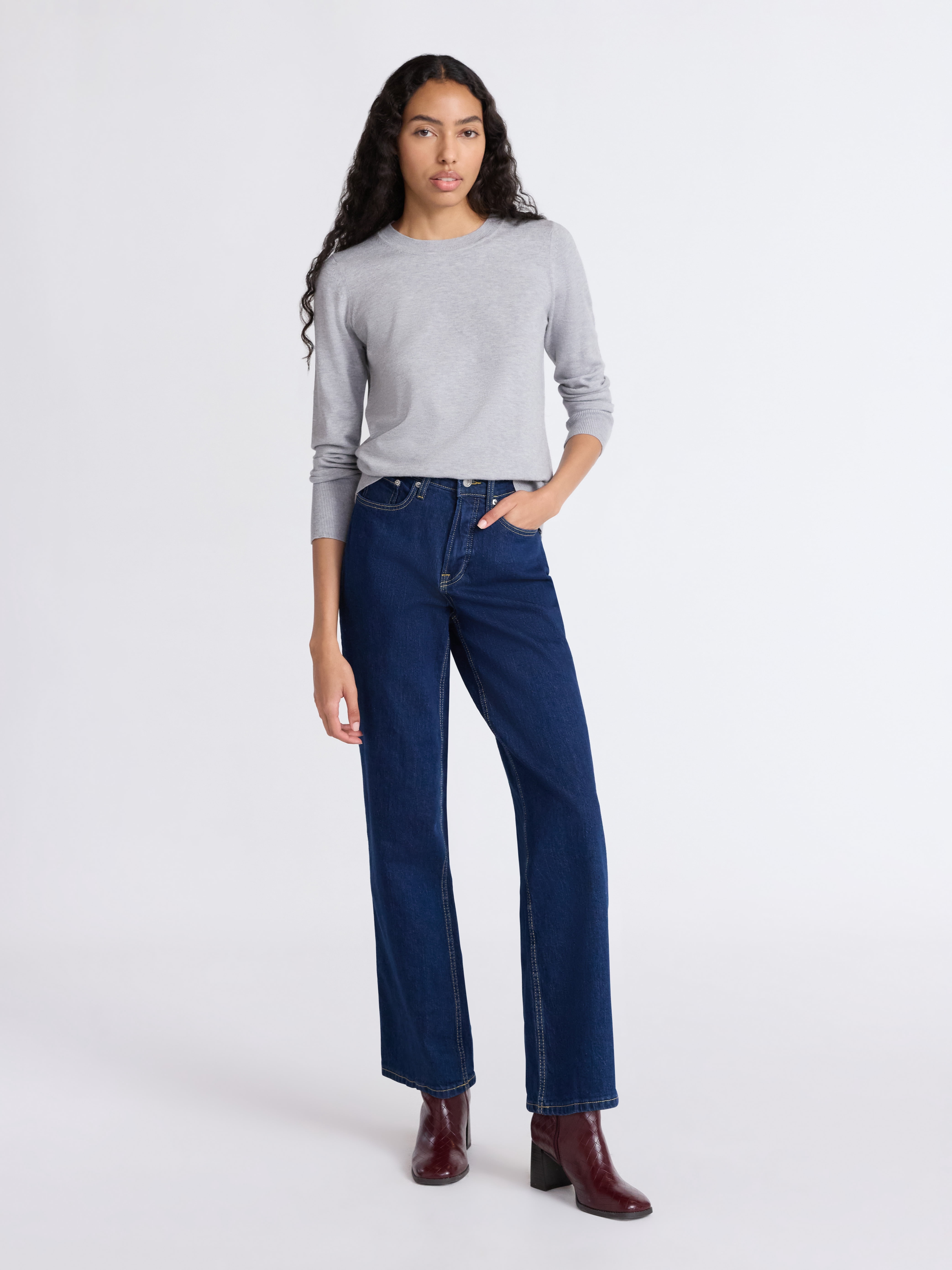Free Assembly Women's and Women's Plus Cozy Yarn Crewneck Sweater with Long Sleeves. Lightweight, Sizes XS-4X
