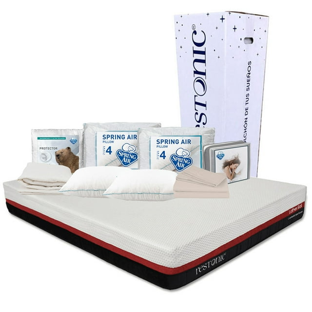 Colchón Queen Size Roll Restonic + Protector de colchón + Juego de Sábanas + 2 Almohadas
